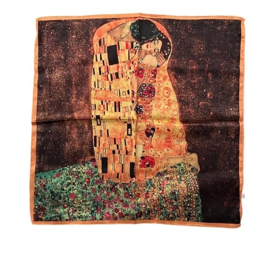 GUSTAV KLIMT Scarf The Kiss Painting Square Kerchief Silky Satin